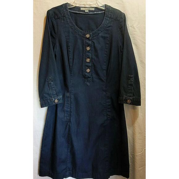 Boden Denim Shirt Dress Shift Womens 4 Dark Wash Long Sleeve Casual Button Knee - Picture 3 of 13